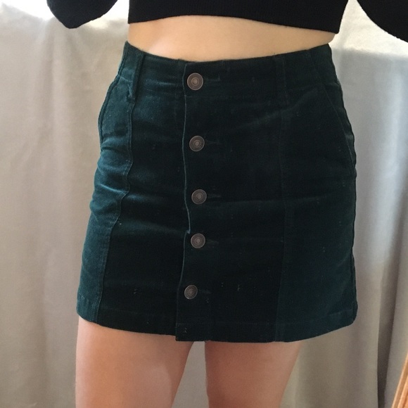 Forever 21 Button Up Corduroy Skirt Forest Green - Picture 8 of 14